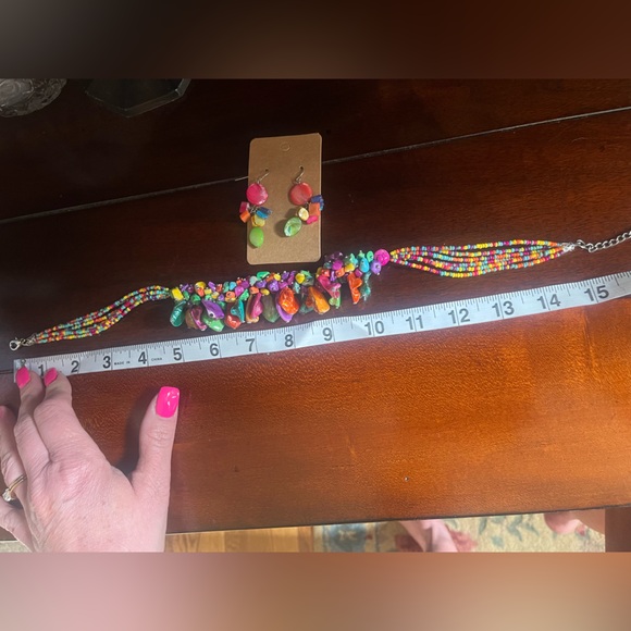 Vintage Colorful beaded Stone Necklace with Earrings - Picture 6 of 12